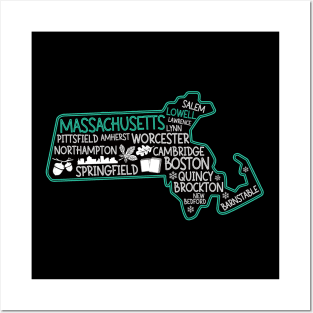 Massachusetts Lowell cute map Salem Lowell Lawrence Lynn Springfield Posters and Art